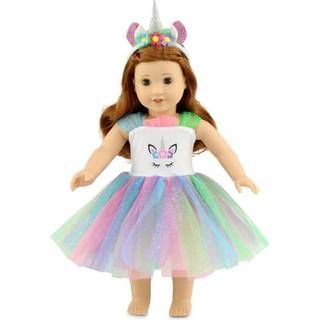 Emily Rose 18 tommer dukke tøj 18 """" Doll Unicorn Glittery Doll Dressy Dress Gift Set med pandebånd tilbehør | USA -forretning