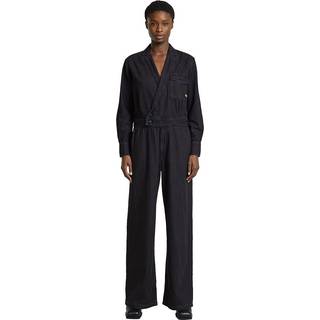 G-Startil kvinder. D25317-D540-G865 Skræddersyet jumpsuit med slå-om sort (XL), Casual, Bomuld, Denim, Lange ærmer
