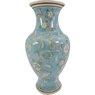 Galt International Blue Blue and White Flower & Heart Chinoiserie Ceramic Vase 14 """"- Handmålad antik stil Porslin Flower Bottle Fishtail Porslin