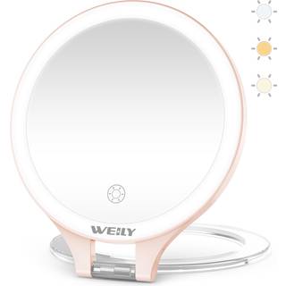 WEILY forstrrelsesspejl med lys 10X/1X forstrrelse Dobbeltsidet rejsesminkespejl med 3 farvelys Touch Control Genopladeligt brbart spejl til s