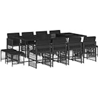 Spisebordssæt Til Haven 9 Dele Med Hynder Polyrattan - 12 / Sort