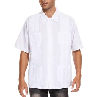 Mens White Short Sleeve Revere Oversized Pleated Shirt