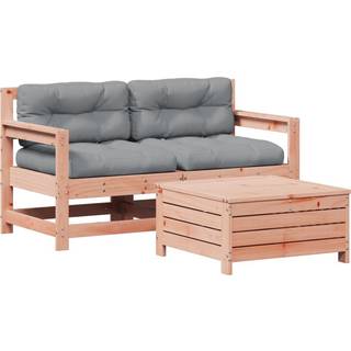 Loungesæt Til Haven 3 Dele Med Hynder Massivt Træ Douglasgran - Douglasgran naturlig