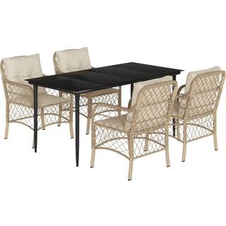 Bistrosæt til Haven 3 Dele med Hynder Polyrattan Beige - 160 cm bordlængde / Skarpt ben / 4
