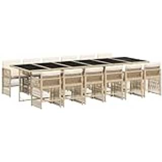 Spisebordssæt Til Haven 7 Dele Med Hynder Polyrattan - 12 / beige og cremefarvet