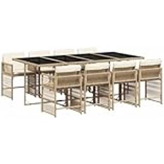 Spisebordssæt Til Haven 11 Dele Med Hynder Polyrattan - 8 / Beige