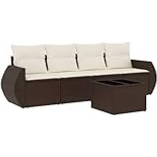 Sofasæt Til Haven 5 Dele Med Hynder Polyrattan Beige - Brun og cremefarvet / Med bord