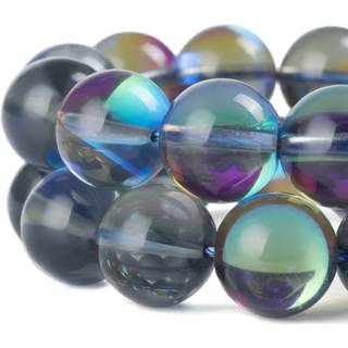 Rubyca Round Moonstone Crystal Glass Perles Aura Iridescent til smykkerfremstilling (1 streng 6mm gr?)