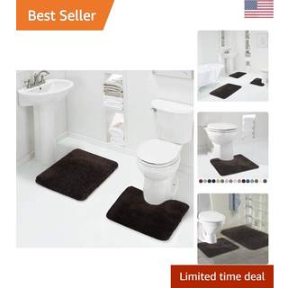 Walensee Shaggy 2-delt badet?ppes?t (brun) 20 x 24 U form konturt?ppe & 20 x 32 badev?relsest?ppe Maskinvask/t?r badem?tter til badev?relse Plys