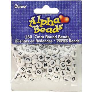 Darice Plastic Alphabet perler 7 mm runde 70 gram (ca. 150 perler) Hvide m/ sorte bogstaver