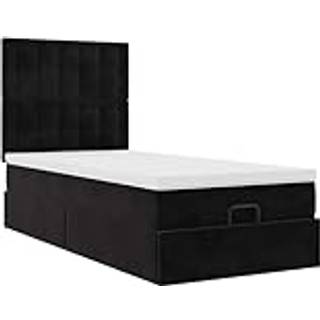 Osmannisk Sengeramme Med Madrasser Fløjl Sort - knapper / 100 x 200 cm