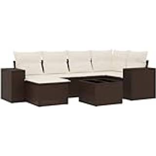 Sofasæt Til Haven 7 Dele Med Hynder Polyrattan Beige - Brun og cremefarvet / Uden bord