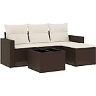 Sofasæt Til Haven 4 Dele Med Hynder Polyrattan - Brun og cremefarvet / Med bord