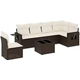 Sofasæt Til Haven 7 Dele Med Hynder Polyrattan - Brun og cremefarvet / Med bord