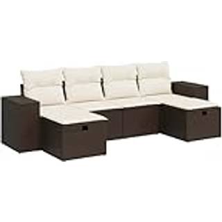 Sofasæt Til Haven 6 Dele Med Hynder Polyrattan Beige - Brun og cremefarvet / med opbevaring