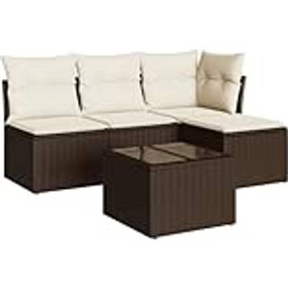 Sofasæt Til Haven 4 Dele Med Hynder Polyrattan Sort - Brun og cremefarvet / Med bord