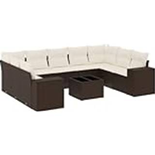 Sofasæt Til Haven 9 Dele Med Hynder Polyrattan Beige - Brun og cremefarvet / Med bord