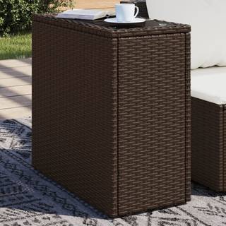 havesidebord med glastop 58x27,5x55 cm polyrattan brun