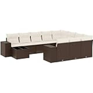 Loungesæt Til Haven 11 Dele Med Hynder Polyrattan - Brun og cremefarvet