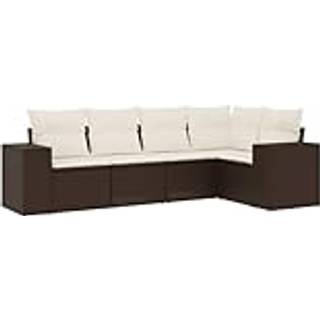 Sofasæt Til Haven 6 Dele Med Hynder Polyrattan Beige - Brun og cremefarvet / Uden bord