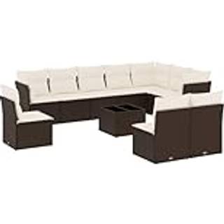 Sofasæt Til Haven 10 Dele Med Hynder Polyrattan Beige - Brun og cremefarvet / Med bord