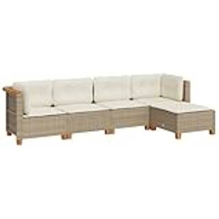Sofasæt Til Haven 5 Dele Med Hynder Polyrattan Beige - Vævet design / Uden bord