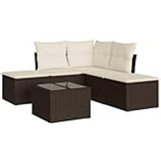 Sofasæt Til Haven 5 Dele Med Hynder Polyrattan - Brun og cremefarvet / Med bord