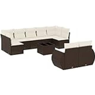 Sofasæt Til Haven 10 Dele Med Hynder Polyrattan Beige - Brun og cremefarvet / Med bord