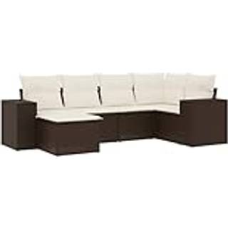 Sofasæt Til Haven 7 Dele Med Hynder Polyrattan Beige - Brun og cremefarvet / Med bord