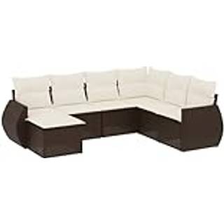 Sofasæt Til Haven 7 Dele Med Hynder Polyrattan - Brun og cremefarvet / Uden bord