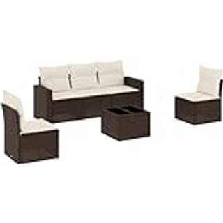 Sofasæt Til Haven 6 Dele Med Hynder Polyrattan - Brun og cremefarvet / Med bord