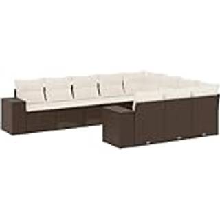 Sofasæt Til Haven 10 Dele Med Hynder Polyrattan - Brun og cremefarvet / Med bord