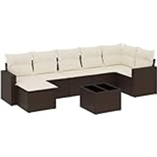 Sofasæt Til Haven 8 Dele Med Hynder Polyrattan Beige - Brun og cremefarvet / Med bord