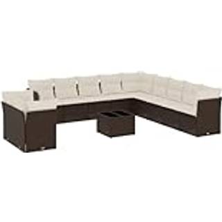 Sofasæt Til Haven 11 Dele Med Hynder Polyrattan Beige - Brun og cremefarvet / Med bord