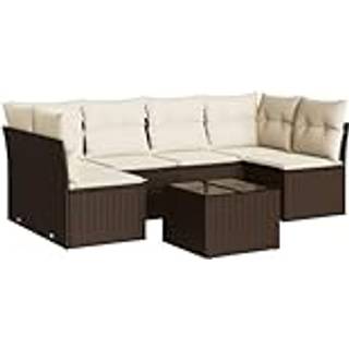 Sofasæt Til Haven 6 Dele Med Hynder Polyrattan - Brun og cremefarvet / Med bord