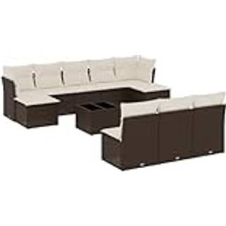 Sofasæt Til Haven 10 Dele Med Hynder Polyrattan - Brun og cremefarvet / Med bord