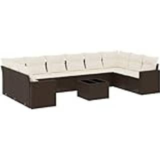 Sofasæt Til Haven 10 Dele Med Hynder Polyrattan Beige - Brun og cremefarvet / Med bord