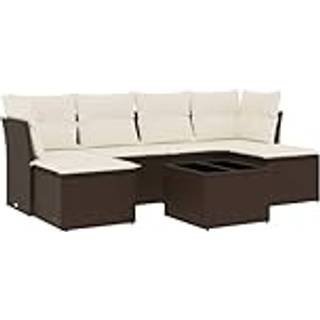 Sofasæt Til Haven 6 Dele Med Hynder Polyrattan - Brun og cremefarvet / Uden bord