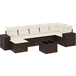 Sofasæt Til Haven 8 Dele Med Hynder Polyrattan Beige - Brun og cremefarvet / Med bord