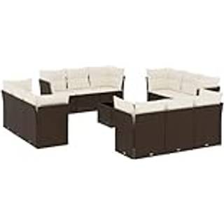 Sofasæt Til Haven 12 Dele Med Hynder Polyrattan Beige - Brun og cremefarvet / Med bord