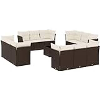 Sofasæt Til Haven 12 Dele Med Hynder Polyrattan Sort - Brun og cremefarvet / Med bord