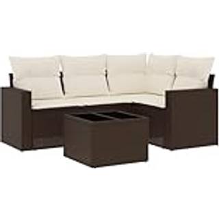 Sofasæt Til Haven 4 Dele Med Hynder Polyrattan Beige - Brun og cremefarvet / Med bord