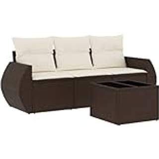 Sofasæt Til Haven 4 Dele Med Hynder Polyrattan - Brun og cremefarvet / Med bord