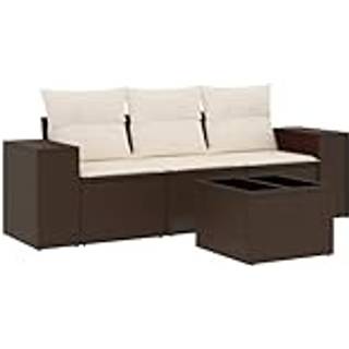 Sofasæt Til Haven 4 Dele Med Hynder Polyrattan Beige - Brun og cremefarvet / Med bord