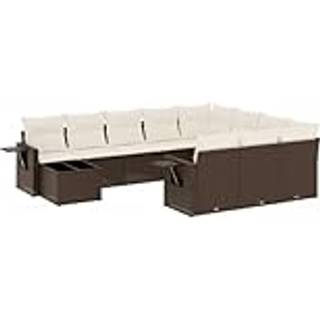 Loungesæt Til Haven 11 Dele Med Hynder Polyrattan - Brun og cremefarvet