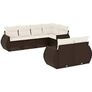 Sofasæt Til Haven 7 Dele Med Hynder Polyrattan Beige - Brun og cremefarvet