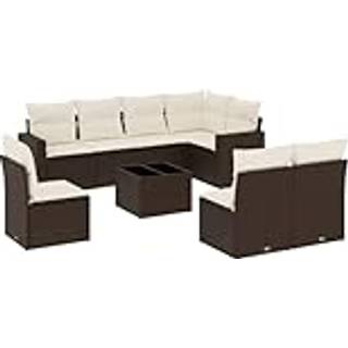 Sofasæt Til Haven 8 Dele Med Hynder Polyrattan Sort - Brun og cremefarvet / Med bord