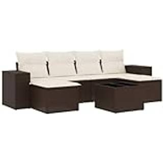 Sofasæt Til Haven 7 Dele Med Hynder Polyrattan Beige - Brun og cremefarvet / Med bord