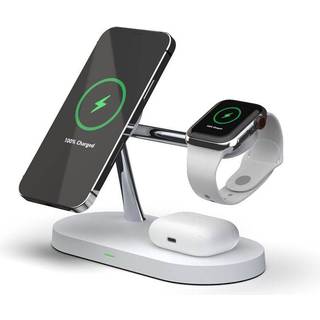 Tech-Protect A12 3-i-1 MagSafe trådløs oplader 15W med indbygget LED-lampe - hvid