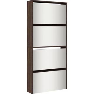 skoskab med spejl og 4 hylder 63x17x134 cm brun egetræsfarve